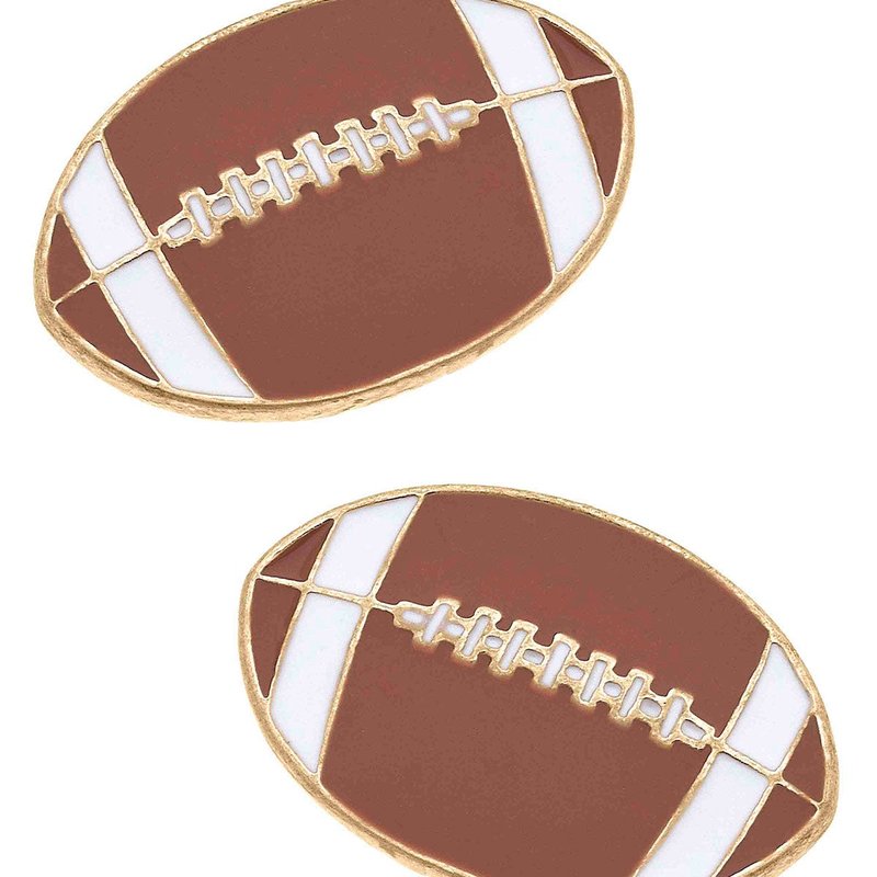 Canvas Style Football Enamel Stud Earrings In Brown