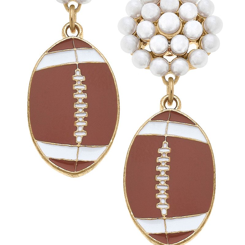 Canvas Style Football Pearl Cluster Enamel Drop Earrings In Brown