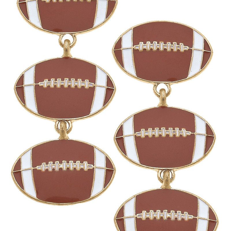Canvas Style Football Triple Drop Enamel Earrings In Brown