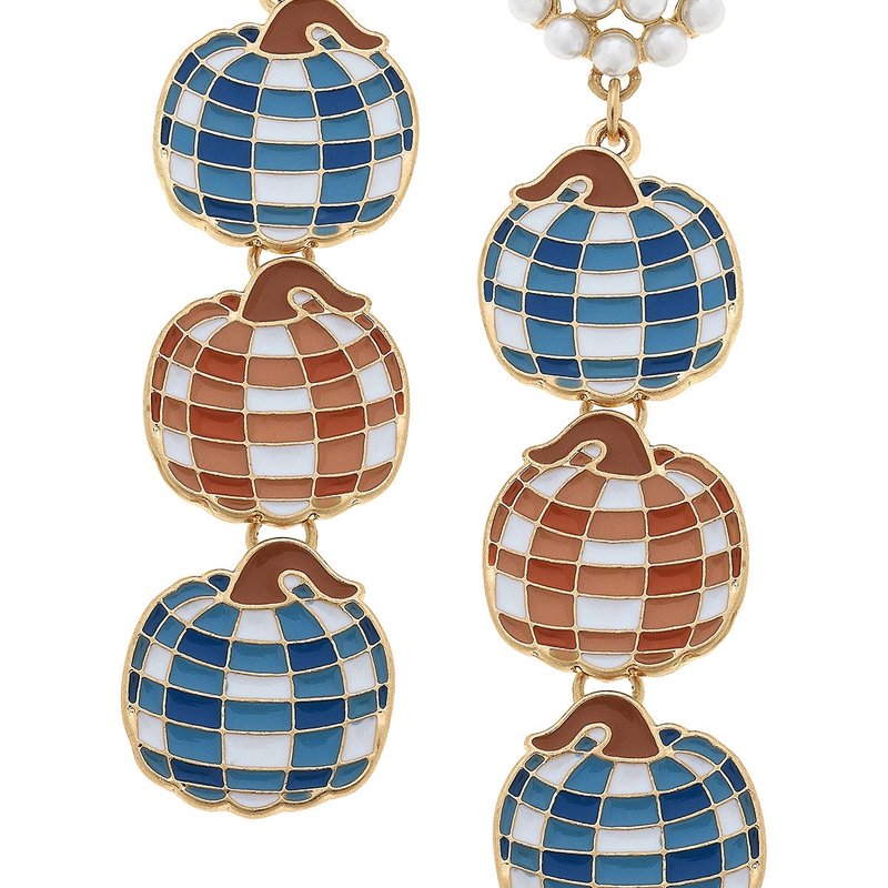 Canvas Style For Pete's Sake Pottery Linked Gingham Pumpkin Earring In Blue & Orange
