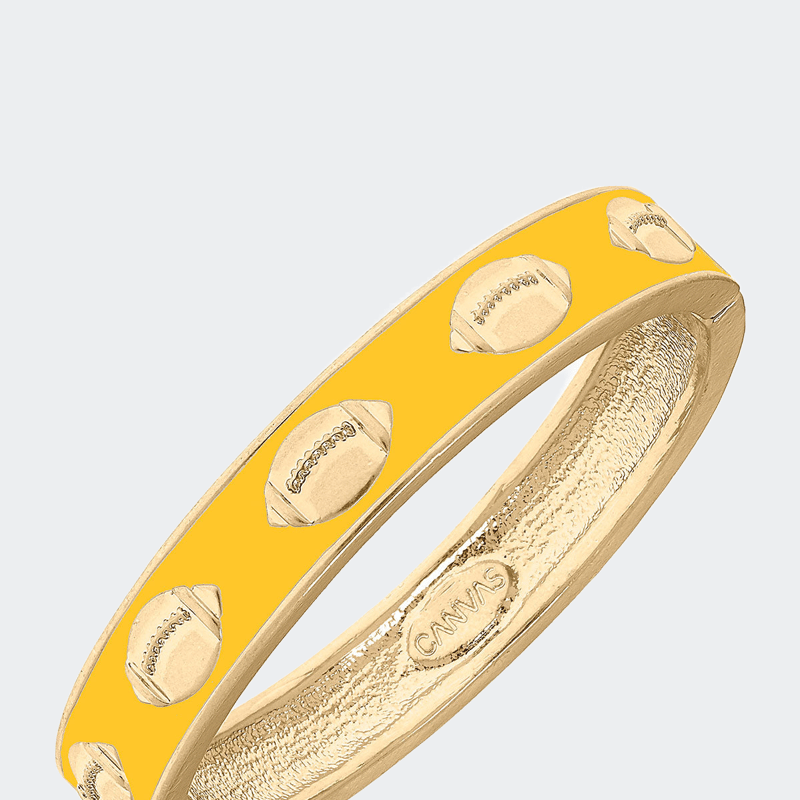 Canvas Style Game Day Enamel Football Hinge Bangle In Yellow In Gold