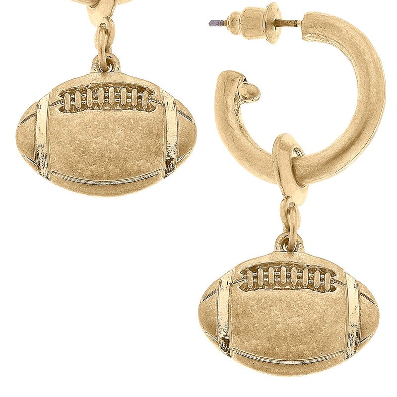 Canvas Style Game Day Football Drop Hoop Earrings In Gold