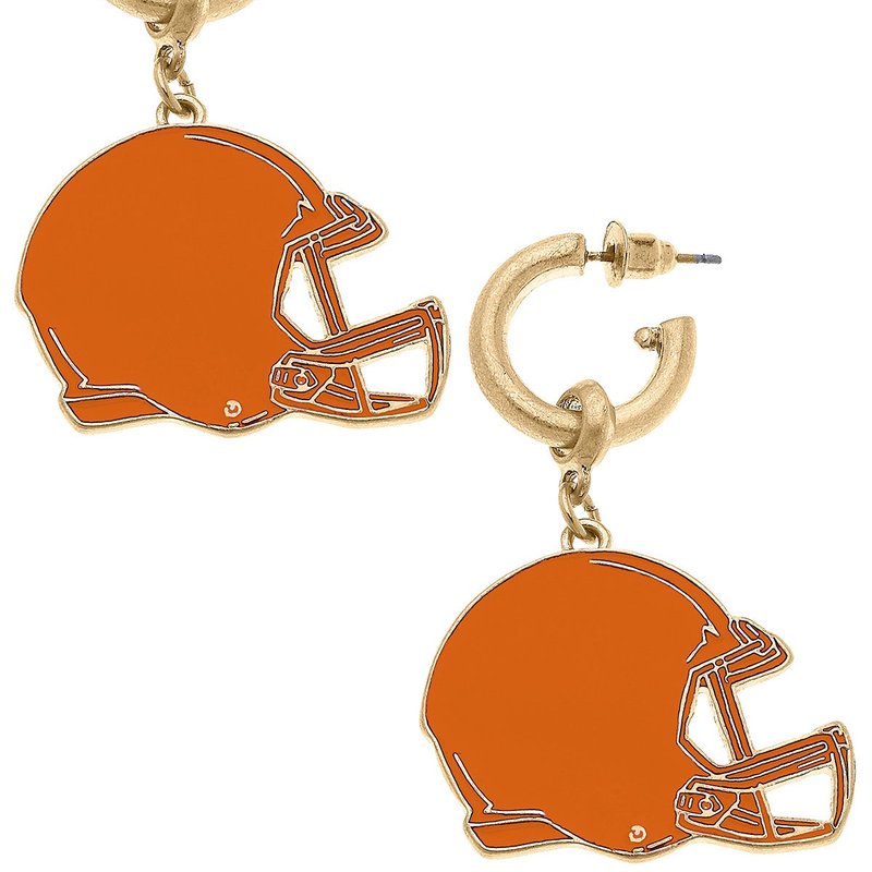 Canvas Style Game Day Football Helmet Enamel Earrings In Burnt Orange
