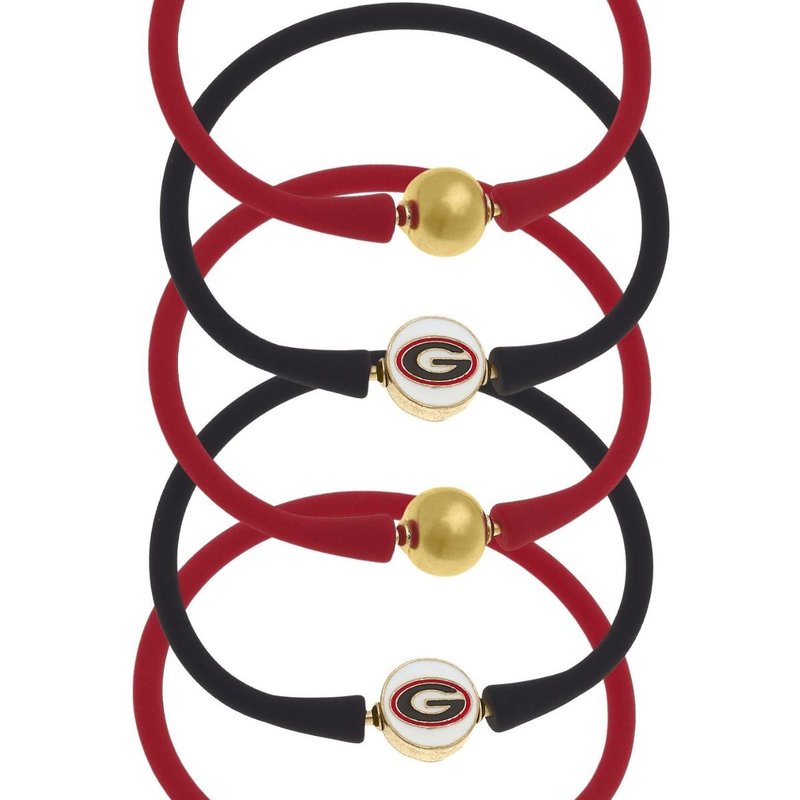 Canvas Style Georgia Bulldogs 24k Gold Plated Bali Bracelet Stack In Red