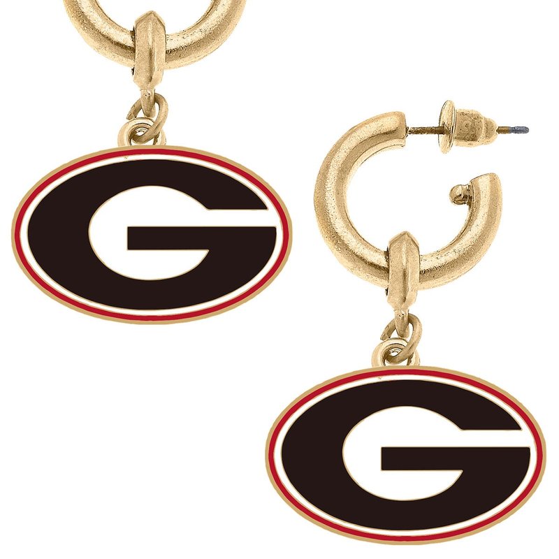 Canvas Style Georgia Bulldogs Enamel Drop Hoop Earrings In Black