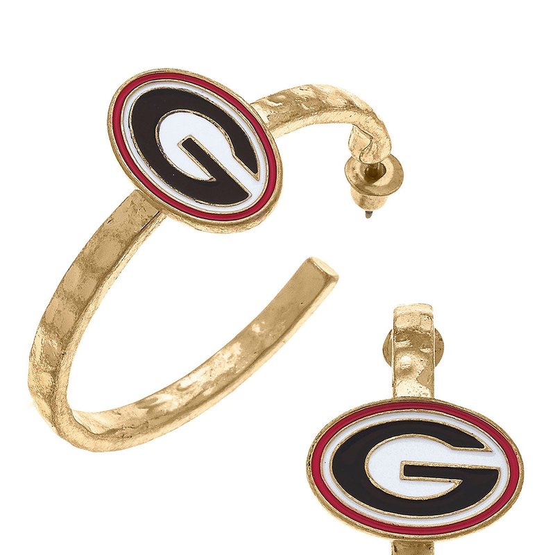Canvas Style Georgia Bulldogs Enamel Logo Hoop Earrings In Black