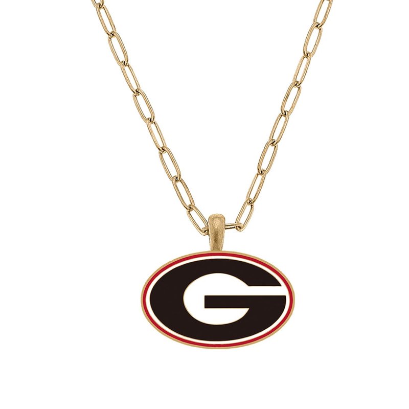 Canvas Style Georgia Bulldogs Enamel Pendant Necklace In Black