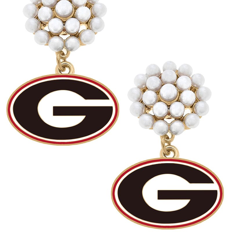 Canvas Style Georgia Bulldogs Pearl Cluster Enamel Drop Earrings In Black