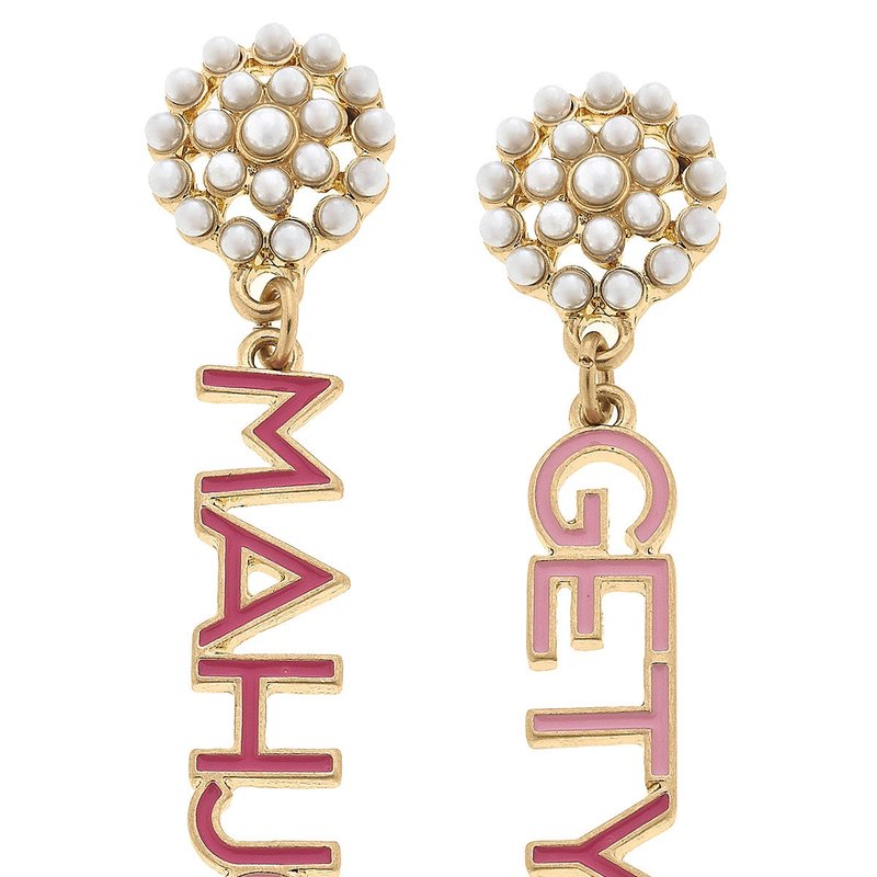 Canvas Style Get Your Mahjong Pearl Cluster Enamel Earrings In Pink