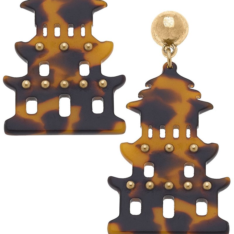 Canvas Style Gia Pagoda Resin Statement Earrings In Tortoise In Gold