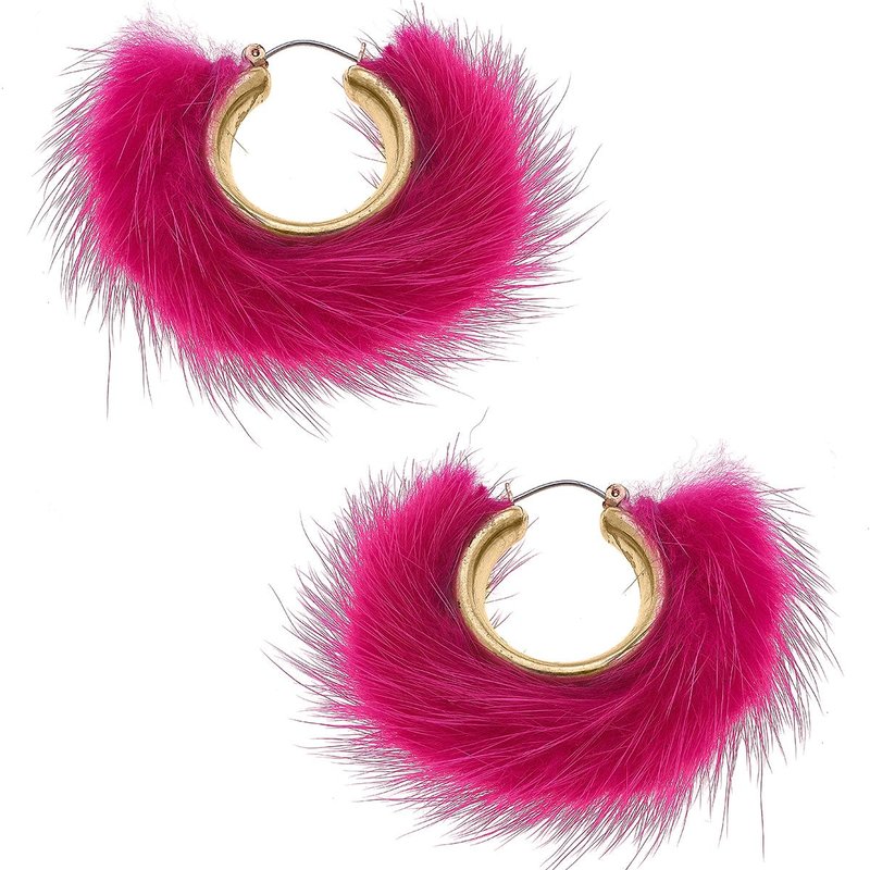 Canvas Style Glenda Faux Mink Hoop Earrings In Fuchsia In Pink