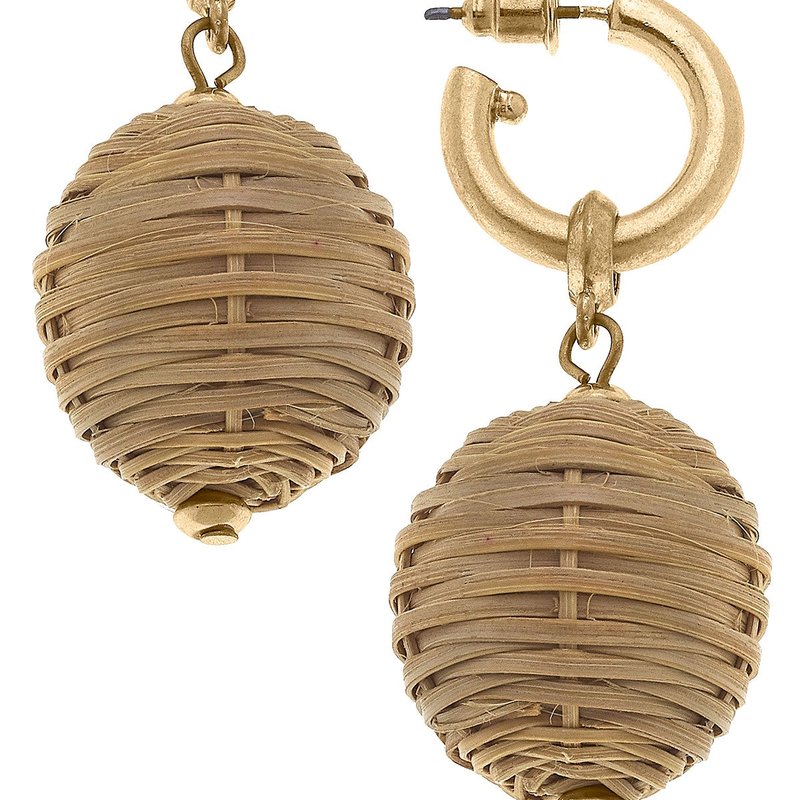 Canvas Style Gracie Wicker Ball Bead Drop Hoop Earrings In Gold
