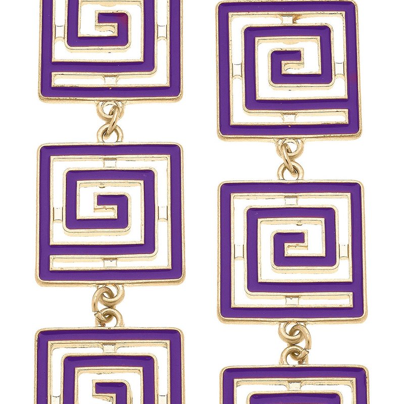 Canvas Style Gretchen Game Day Greek Keys Linked Enamel Earrings In Purple