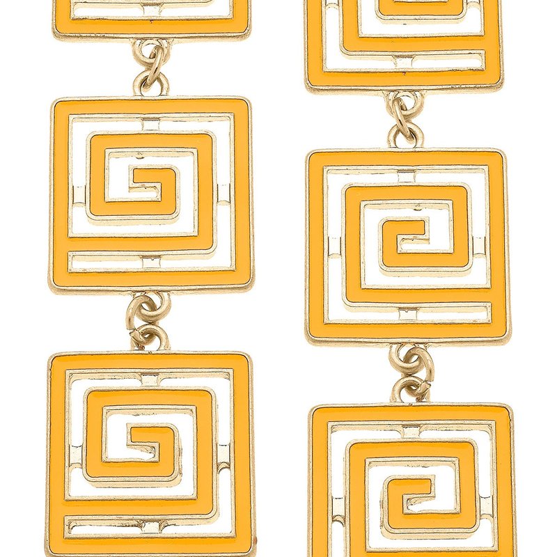 Canvas Style Gretchen Game Day Greek Keys Linked Enamel Earrings In Yellow