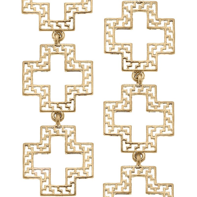 Canvas Style Gretchen Greek Keys Cross Linked Earrings In Worn Gold