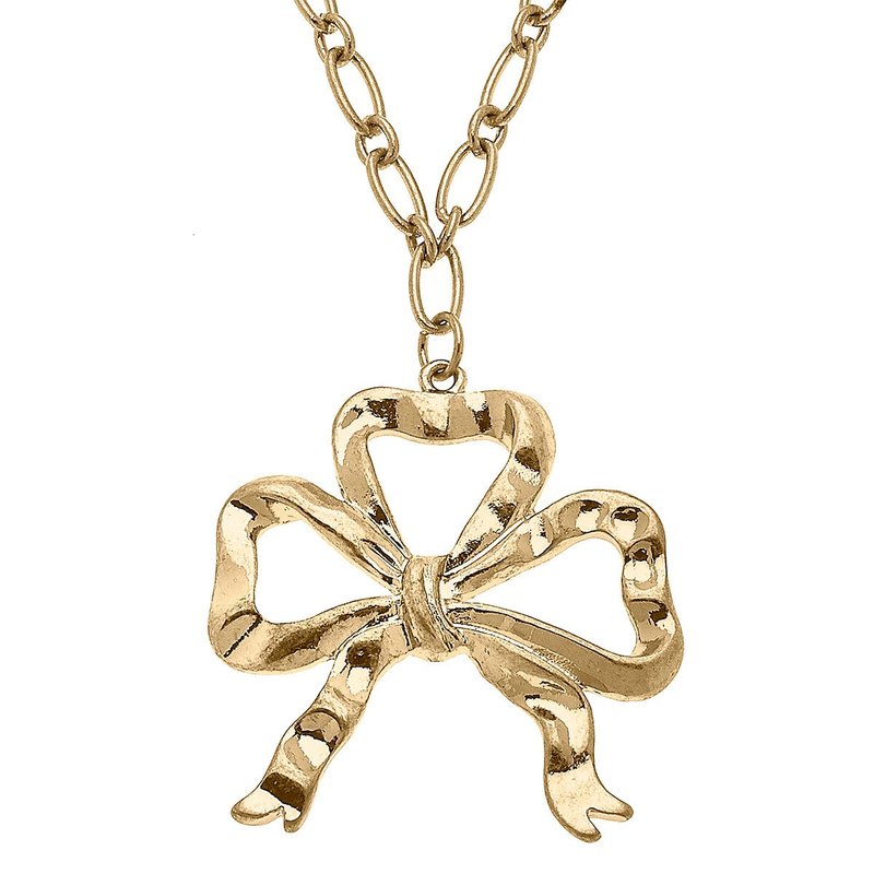 Canvas Style Greyson Bow Pendant Necklace In Worn Gold