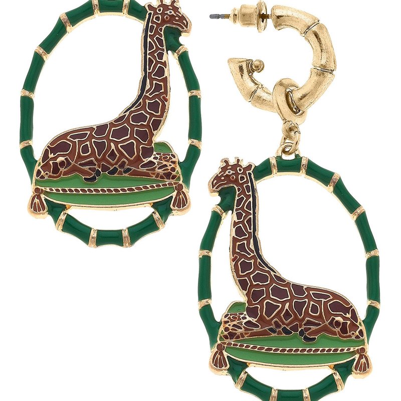 Canvas Style Gwen Enamel Giraffe Earrings In Green
