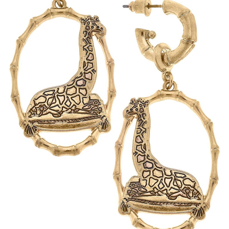 Canvas Style Gwen Giraffe Drop Hoop Earrings In Worn Gold