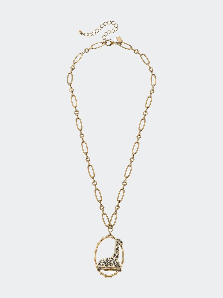 Gwen Giraffe Pendant Necklace - Worn Gold
