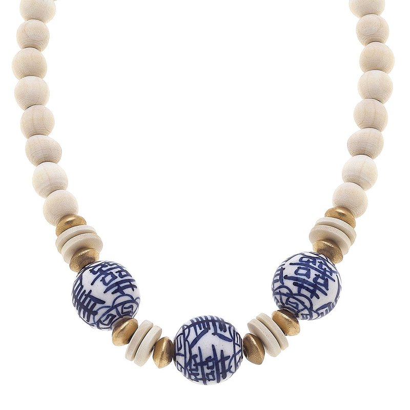 Canvas Style Hazel Chinoiserie & Painted Wood Necklace In Ivory In Brown