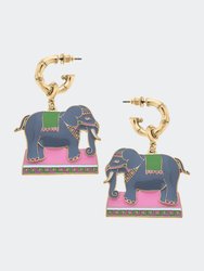 Helen Enamel Elephant Earrings In Pink & Green - Pink/Green
