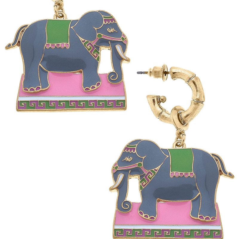 Canvas Style Helen Enamel Elephant Earrings In Pink & Green
