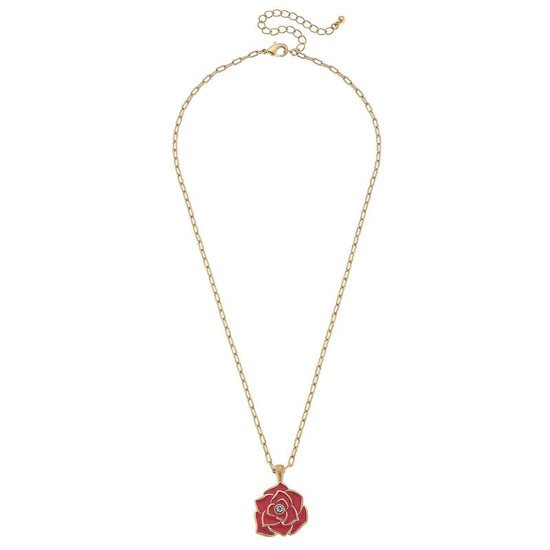 Canvas Style Isabella Enamel Rose Pendant Necklace In Gold