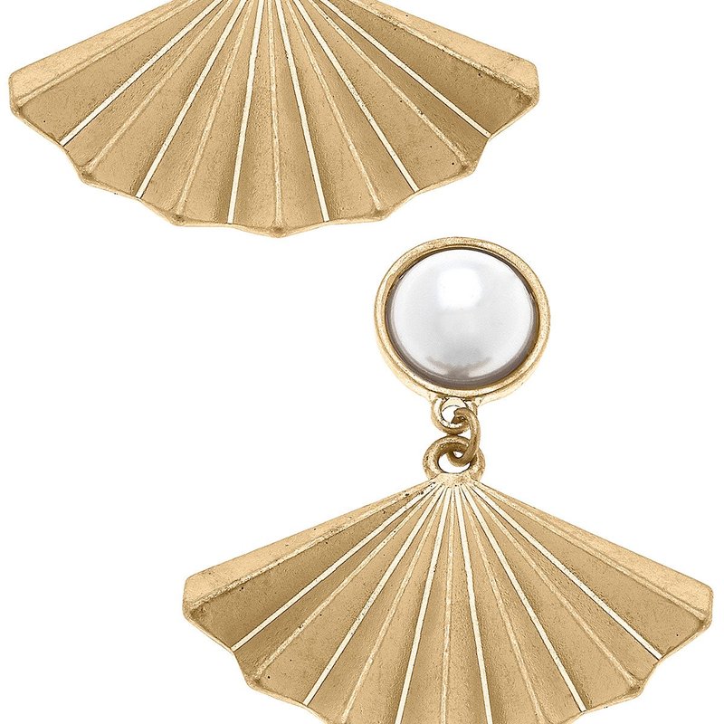 Canvas Style Jemma Pearl-top Fan Drop Earrings In Worn Gold