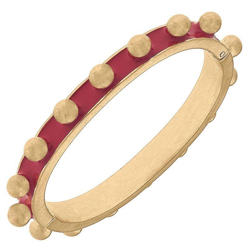 Canvas Style Jenna Chunky Enamel Studded Metal Hinge Bangle In Fuchsia In Red