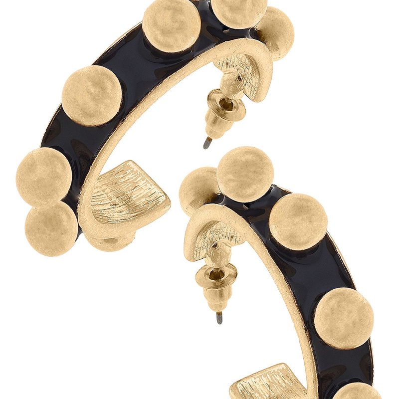 Canvas Style Jenna Chunky Enamel Studded Metal Hoop Earrings In Black In Gold