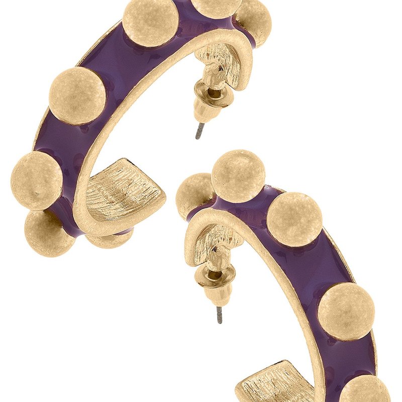 Canvas Style Jenna Chunky Enamel Studded Metal Hoop Earrings In Purple