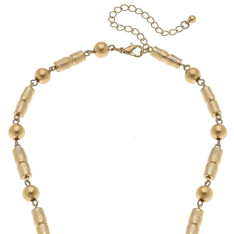 Canvas Style Jules Bamboo & Ball Bead Necklace In Worn Gold