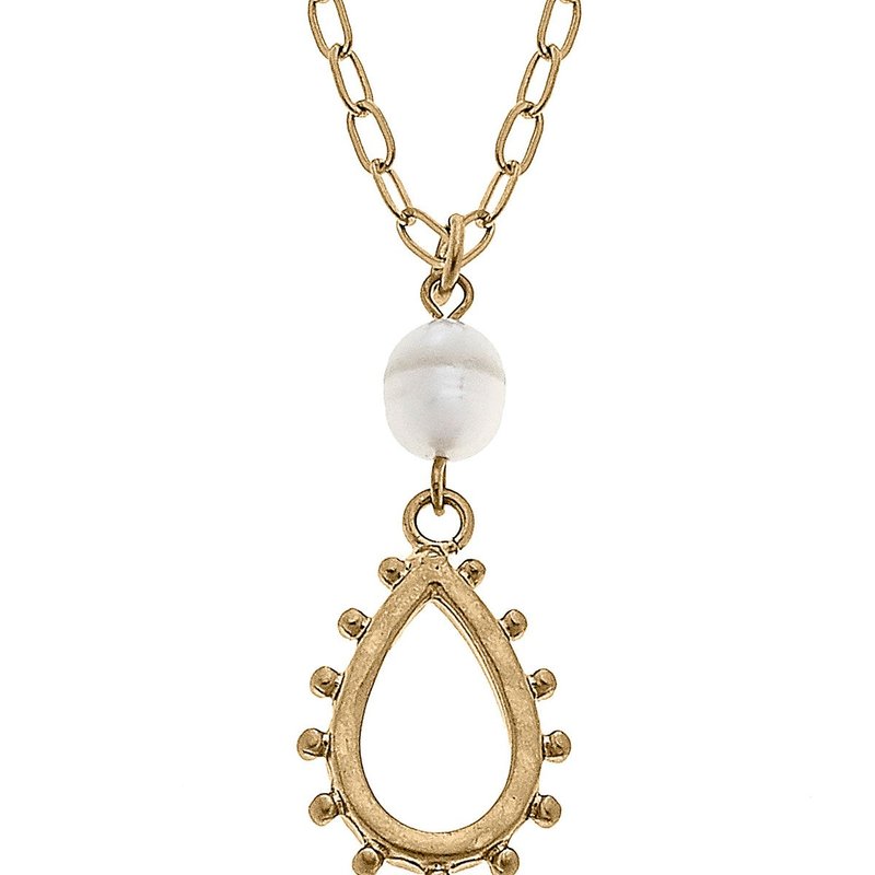 Canvas Style Julie Studded Metal Teardrop Delicate Necklace In Gold