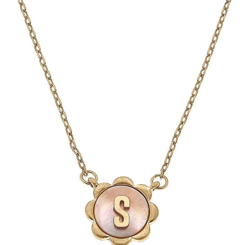 Canvas Style Juliette Mother Of Pearl Scalloped Initial Necklace In Gold