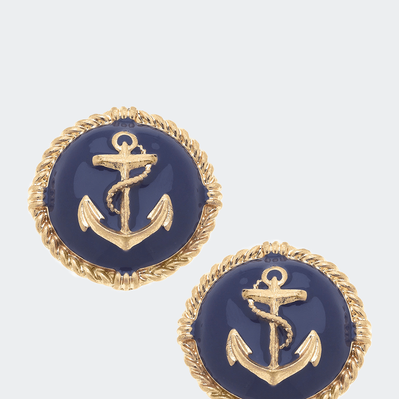 Canvas Style Kathleen Enamel Anchor Statement Stud Earrings In Navy In Blue