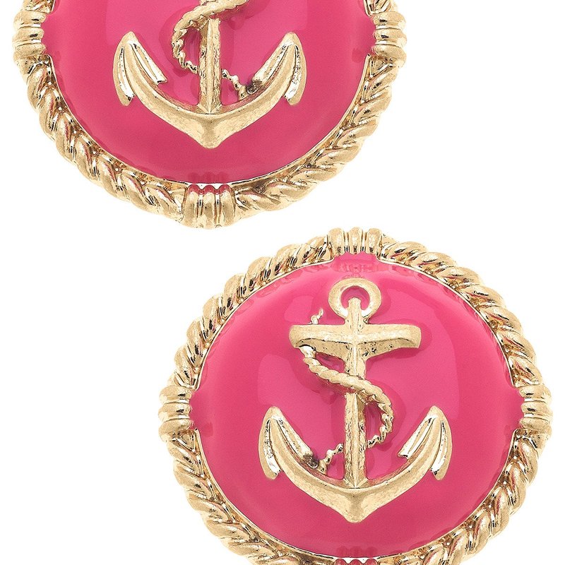 Canvas Style Kathleen Enamel Anchor Statement Stud Earrings In Pink