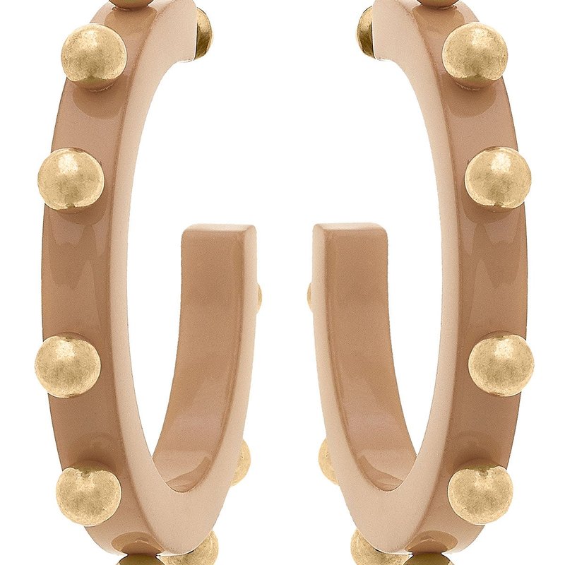 Canvas Style Kelley Studded Metal And Resin Hoop Earrings In Cocoa In Gold