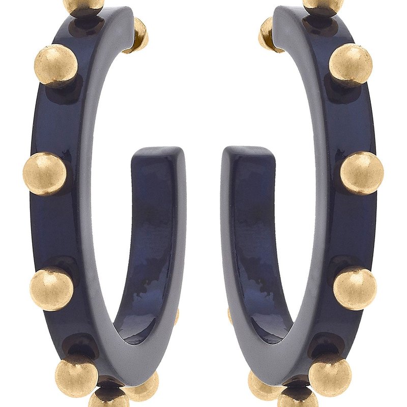 Canvas Style Kelley Studded Metal And Resin Hoop Earrings In Navy In Blue