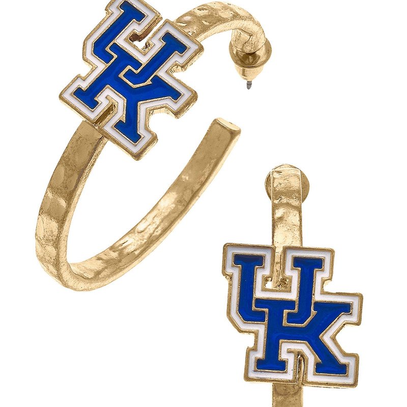 Canvas Style Kentucky Wildcats Enamel Logo Hoop Earrings In Blue
