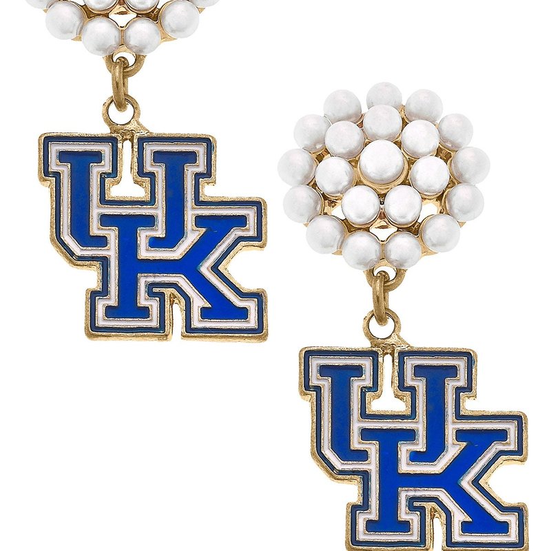Canvas Style Kentucky Wildcats Pearl Cluster Enamel Drop Earrings In Blue