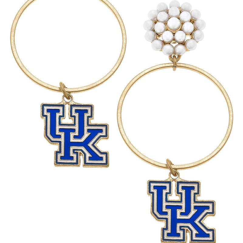 Canvas Style Kentucky Wildcats Pearl Cluster Enamel Hoop Earrings In Blue