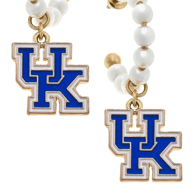 Canvas Style Kentucky Wildcats Pearl Hoop Enamel Drop Earrings In Blue