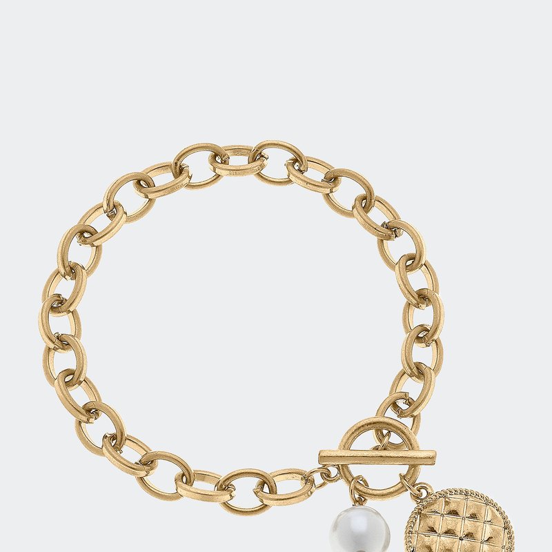 Canvas Style Kira Quilted Metal Charm T-bar Bracelet In Gold