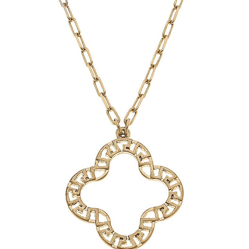 Canvas Style Kristin Greek Keys Clover Pendant Necklace In Gold