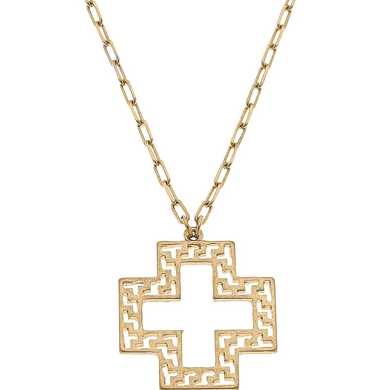 Canvas Style Kristin Greek Keys Cross Pendant Necklace In Gold