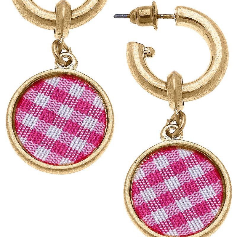 Canvas Style Kylee Gingham Drop Hoop Earrings In Fuchsia In Pink