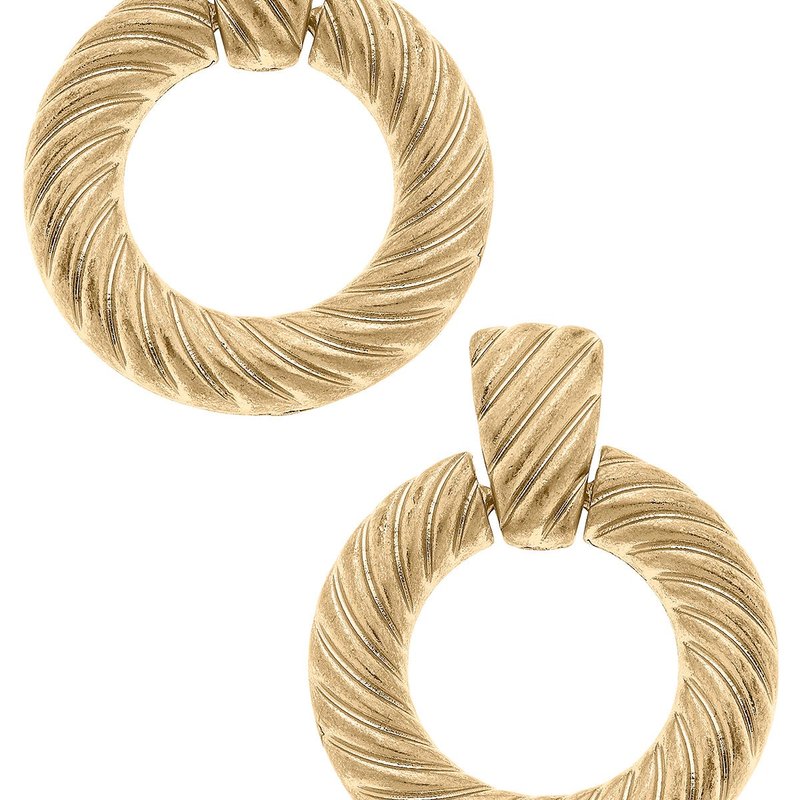 Canvas Style Kyra Twisted Metal Drop Hoop Earrings In Worn Gold