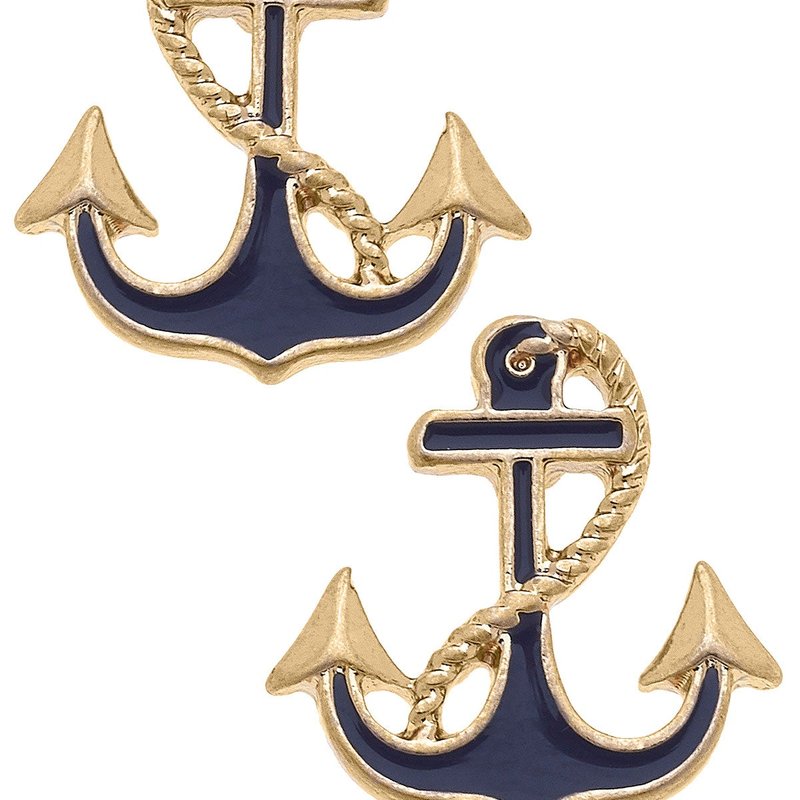 Canvas Style Laura Enamel Anchor Stud Earrings In Navy In Blue