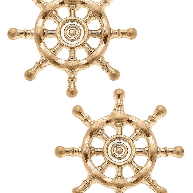 Canvas Style Lee Ship's Wheel Stud Earrings In Gold