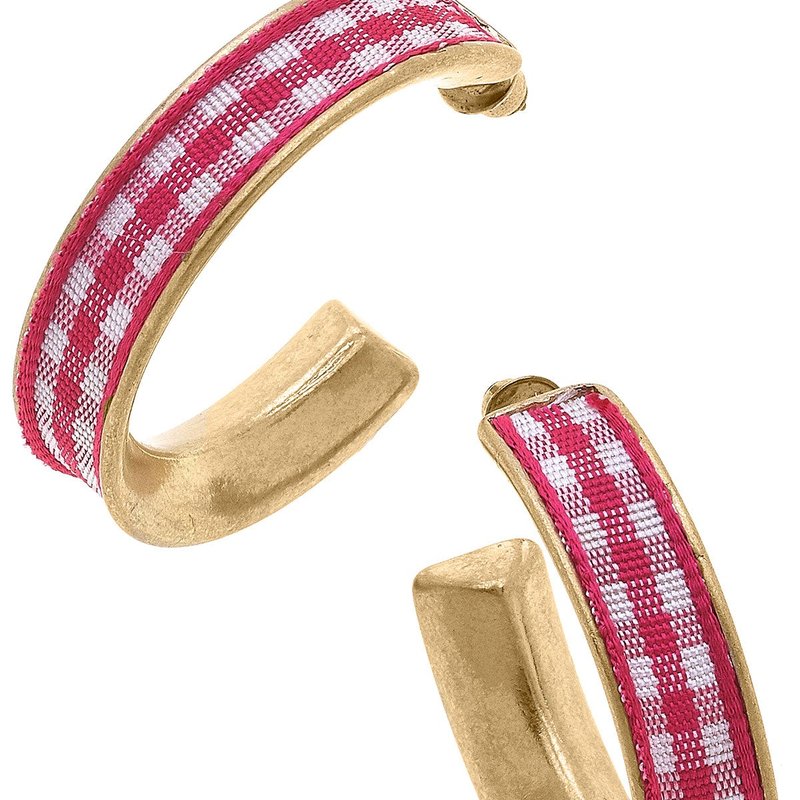 Canvas Style Libby Gingham Hoop Earrings In Fuchsia In Pink